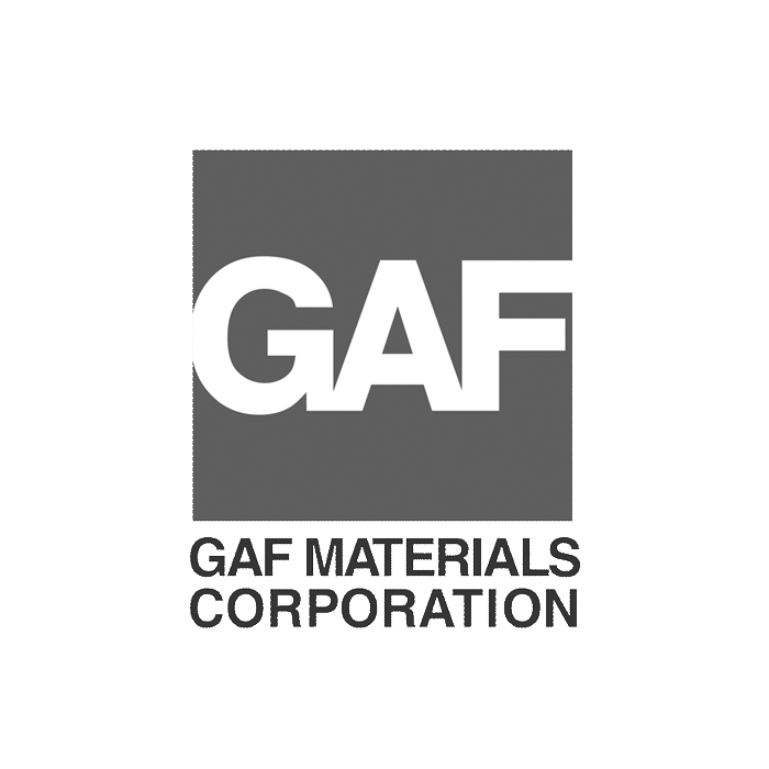The logo for gaf materials corporation is black and white.