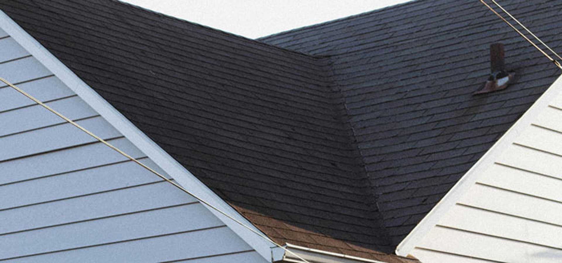 A close up of a black and white roof