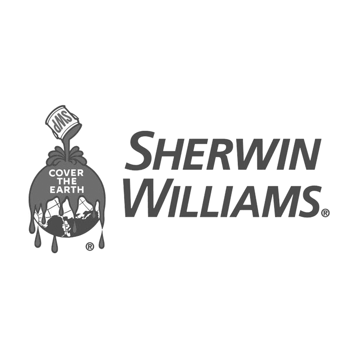 The logo for sherwin williams is black and white and says cover the earth.