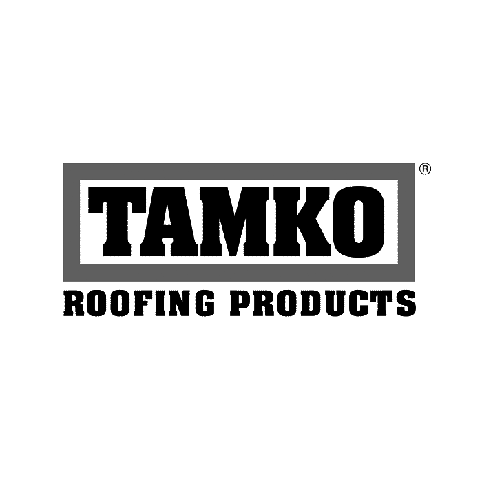 A black and white logo for tamko roofing products.