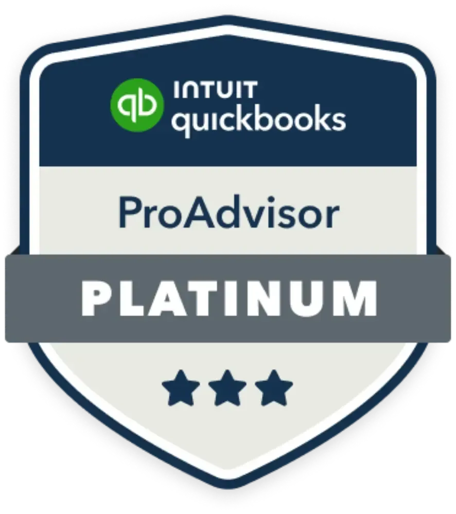 Intuit QuickBooks Platinum ProAdvisor badge with three stars.