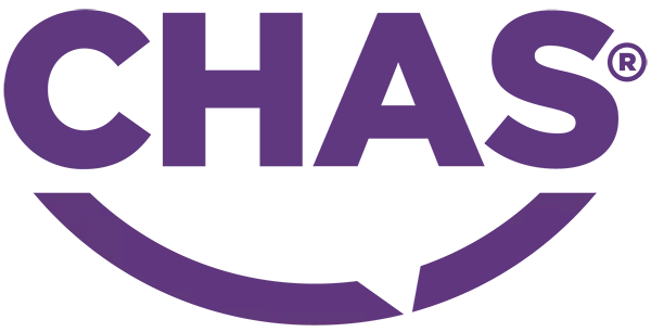CHAS logo in purple, with the word