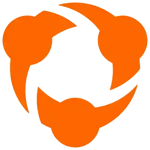 Orange three-node circular logo on a white background