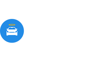 Blue circular icon with a white car and yellow halo above it