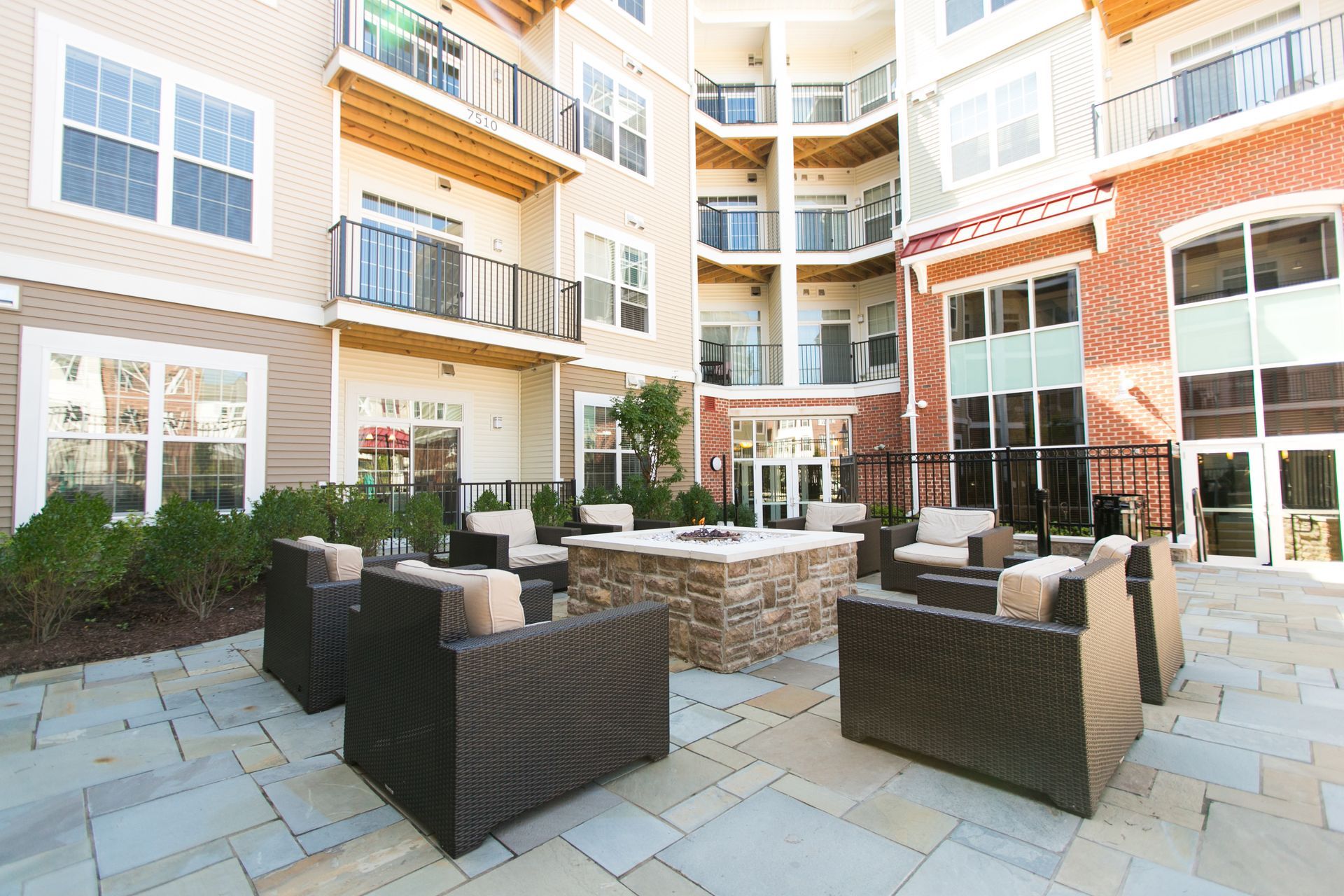 Outdoor lounge fire pit at Verde at Howard Square West in Elkridge, MD.