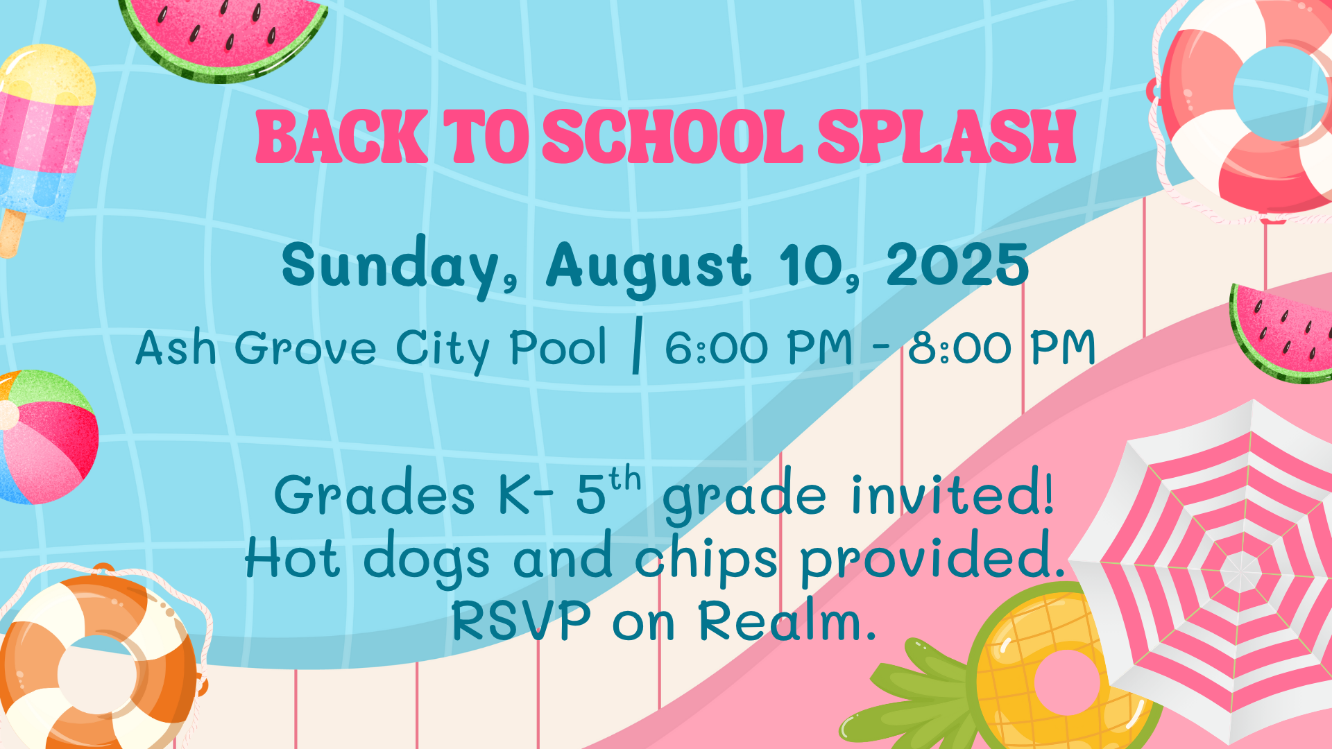 A back to school splash is being held on sunday , august 10 , 2025.