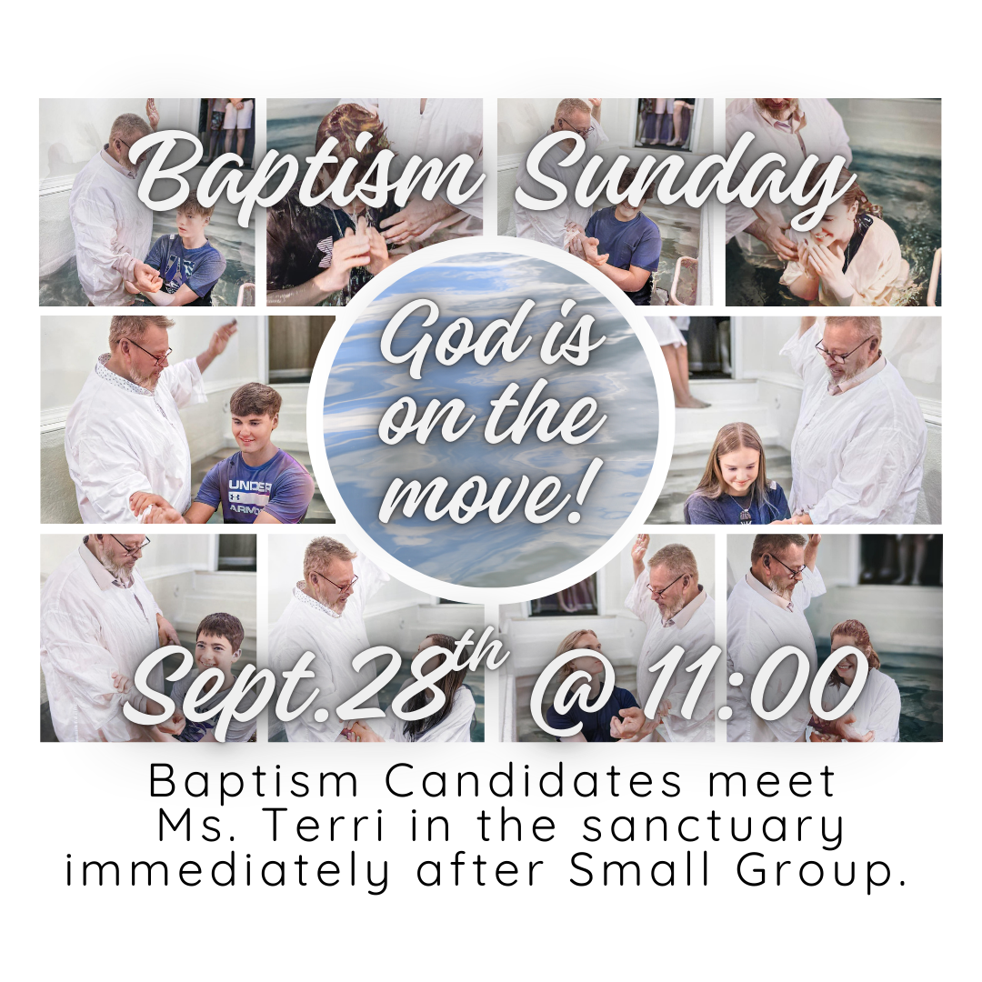 Baptism Sunday announcement: Photos of baptisms, text 