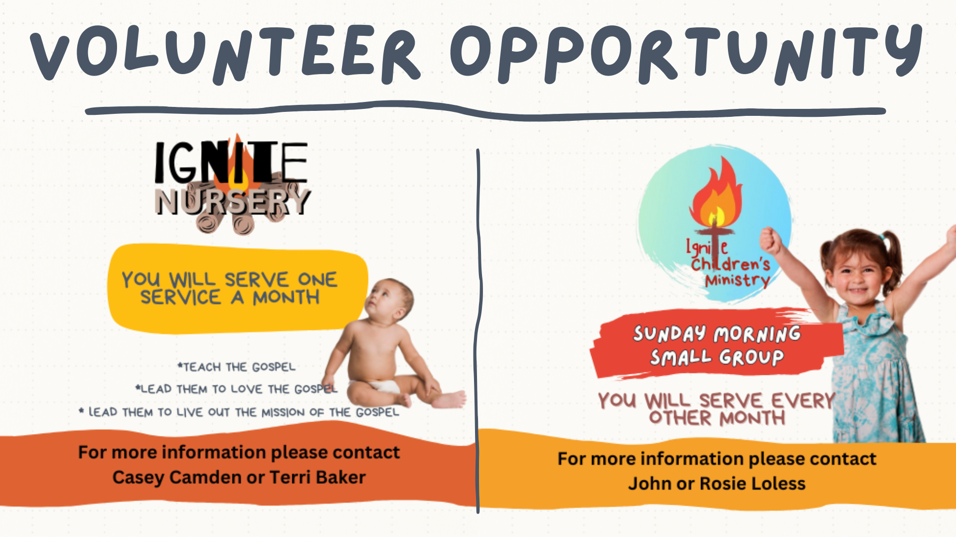An advertisement for volunteer opportunities at ignite nursery