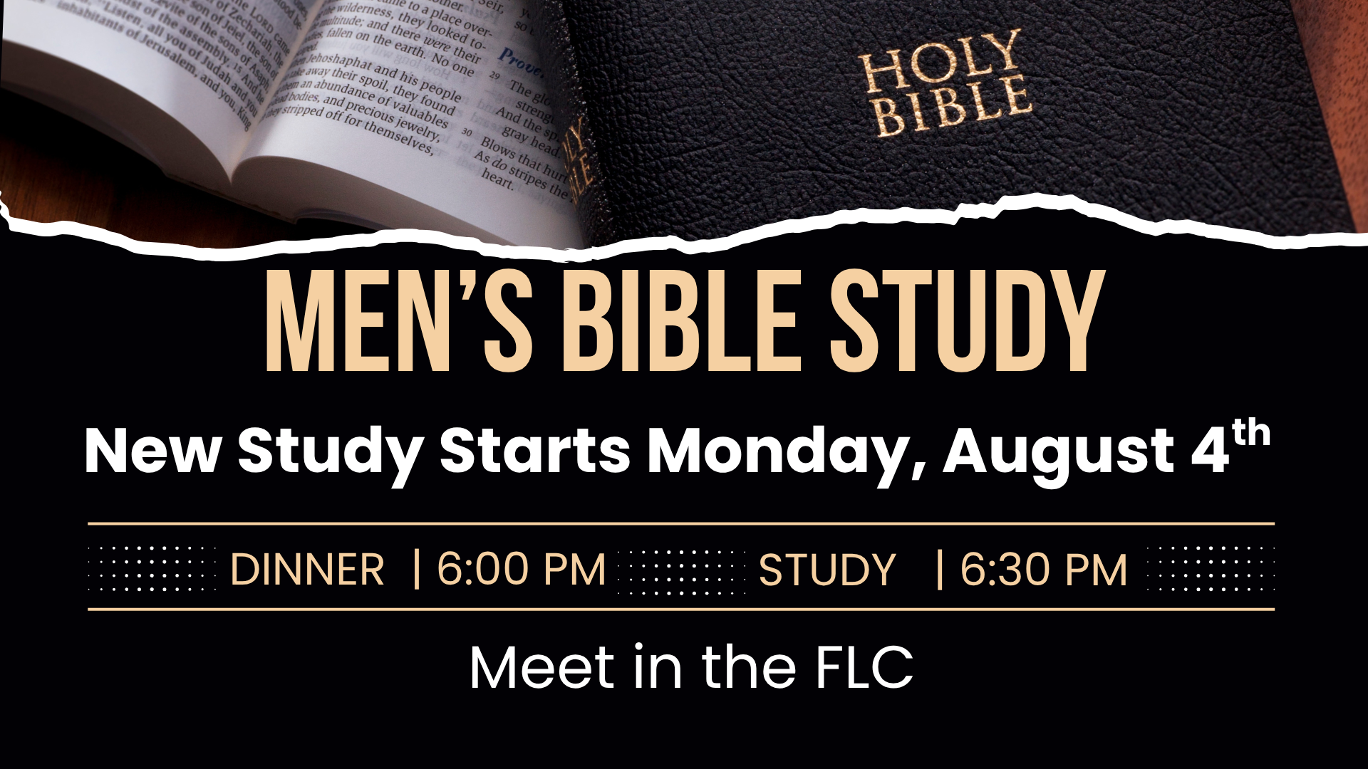 A poster for a men 's bible study that starts on august 4th