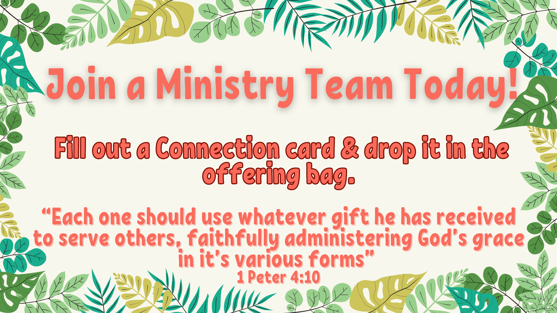 A sign that says join a ministry team today