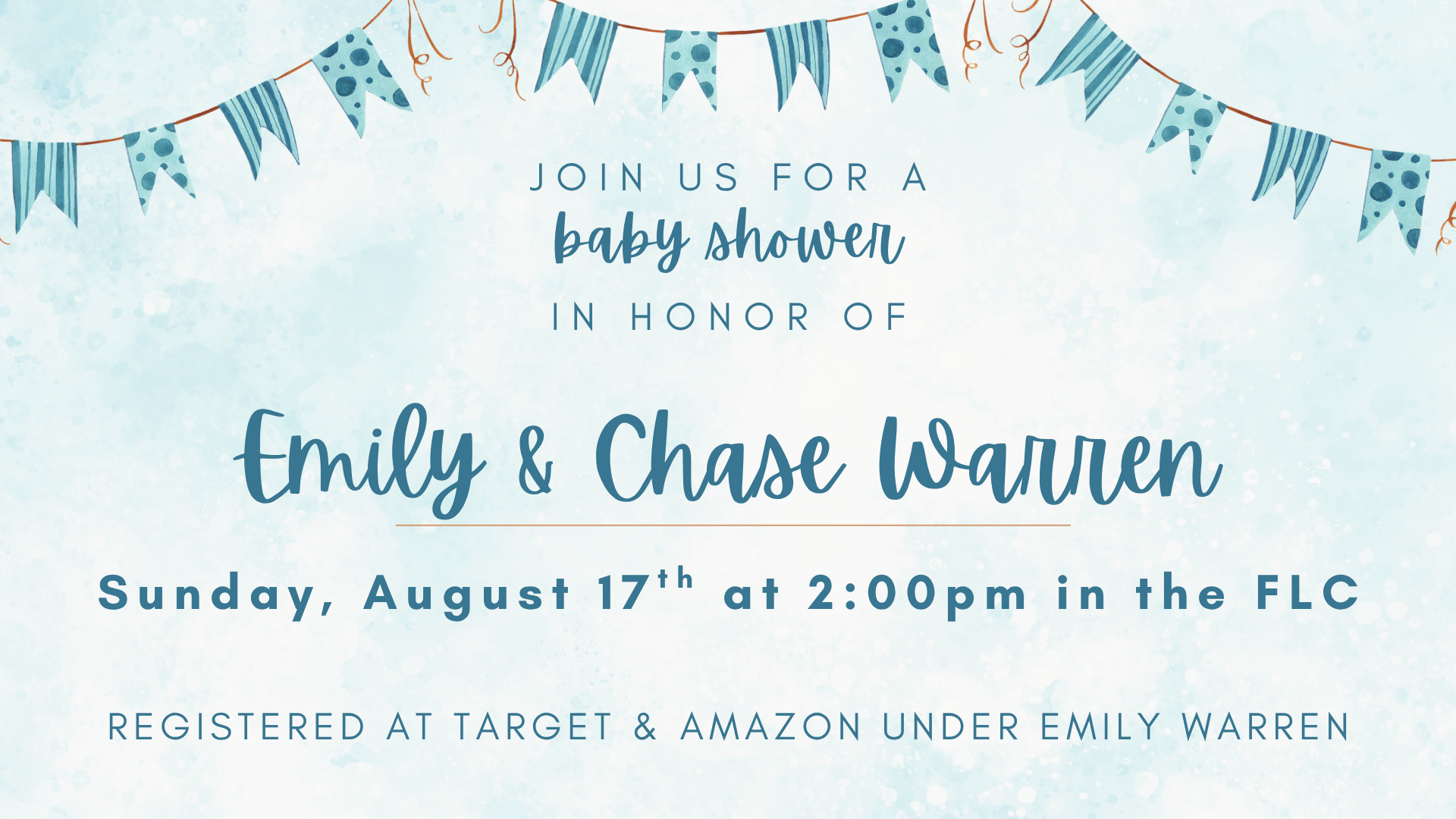 A baby shower invitation for emily and chase warren
