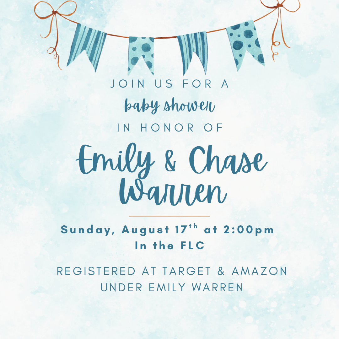 A baby shower invitation for emily and chase warren
