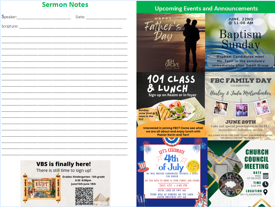 Sunday Bulletin handout. 