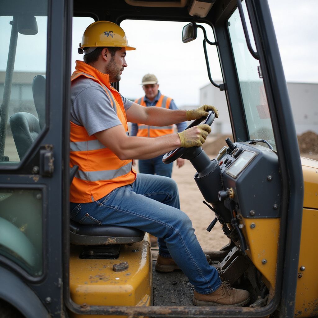 Worker operating Lonking forklift during repair UAE