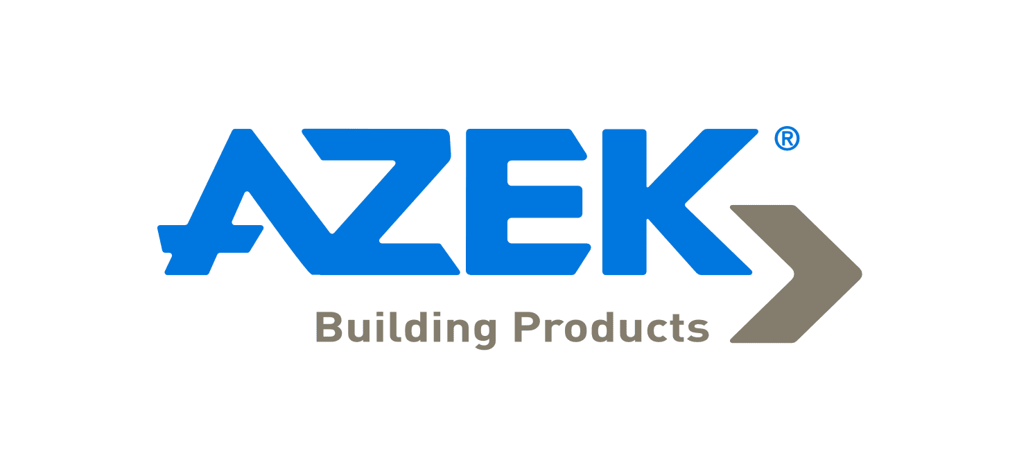 The azek building products logo is blue and gray on a white background.