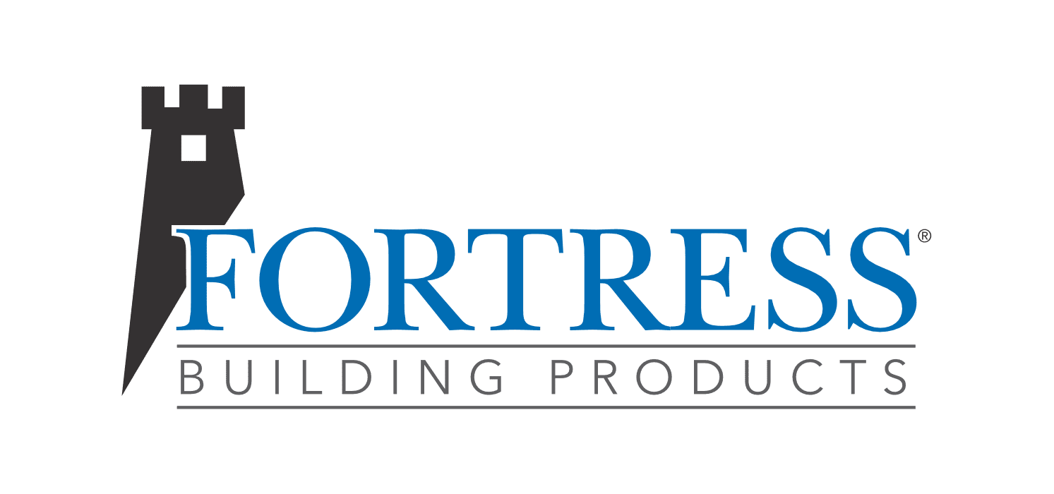 The fortress building products logo has a castle on it.