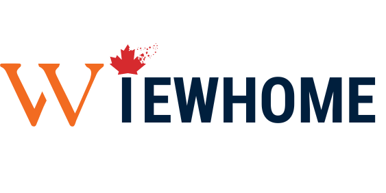 A logo for a company called viewhome with a maple leaf on it.