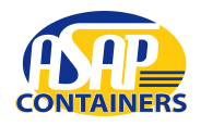 A blue and yellow logo for asap containers