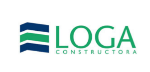Logotipo para LOGA Constructora: diseño geométrico verde y azul con el nombre de la empresa debajo.