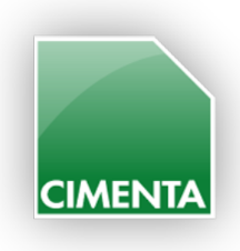 Logotipo verde de CIMENTA: cuadrado verde con texto blanco y una esquina cortada en diagonal.