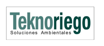 Logo for Teknoriego: teal text, white box, Soluciones Ambientales beneath.
