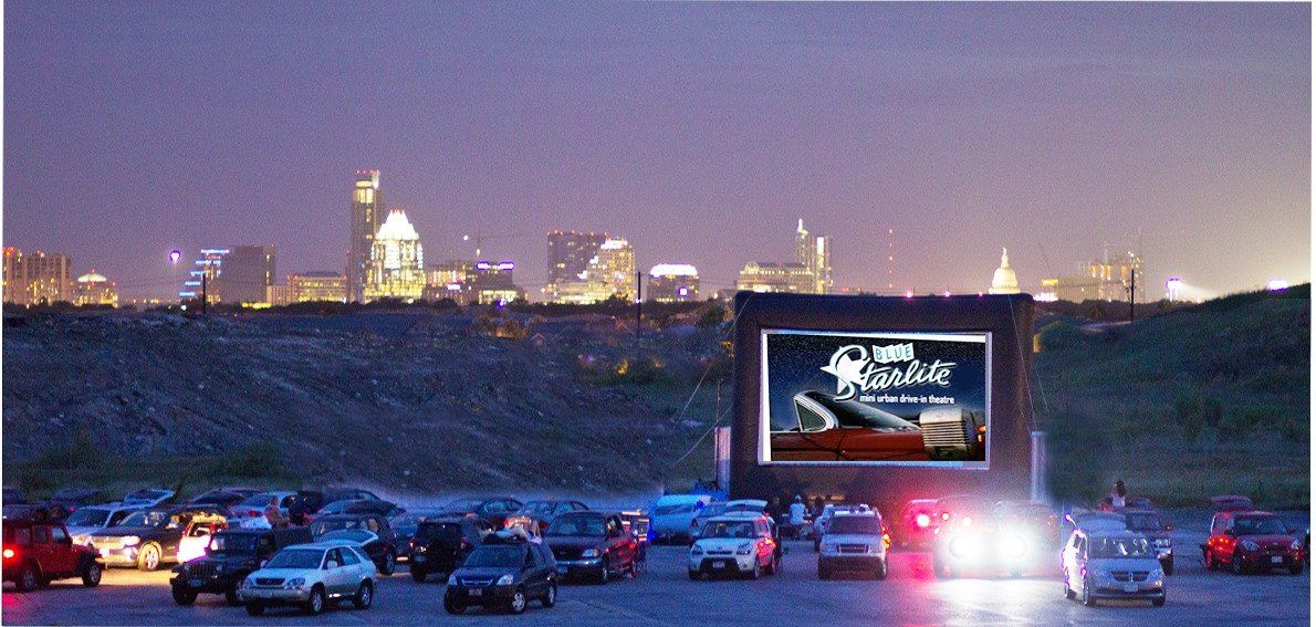 view of downtown austin, texas, from the blue starlite drive-in theatre