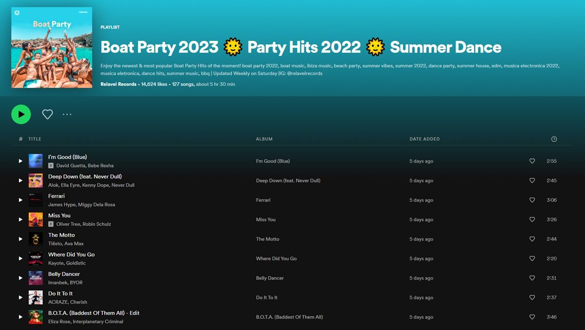 best party boat songs on Spotify screenshot