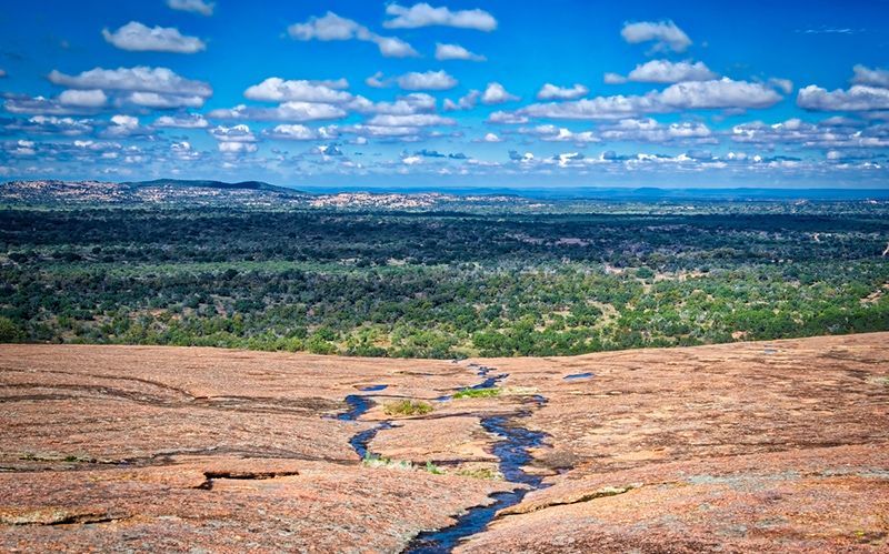 view of the Texas landscape from the top of Enchanted Rock