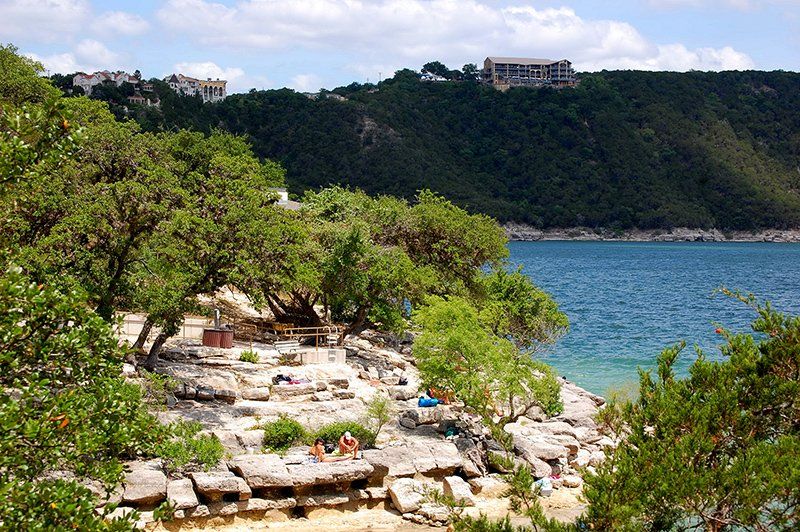 view of the Hippie Hollow park and Lake Travis