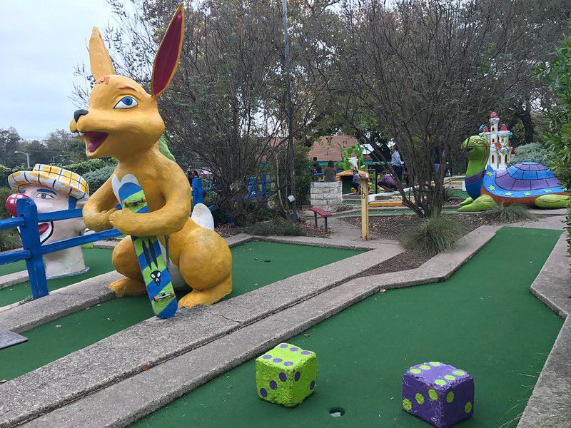 view of the course at peter pan mini golf in austin texas