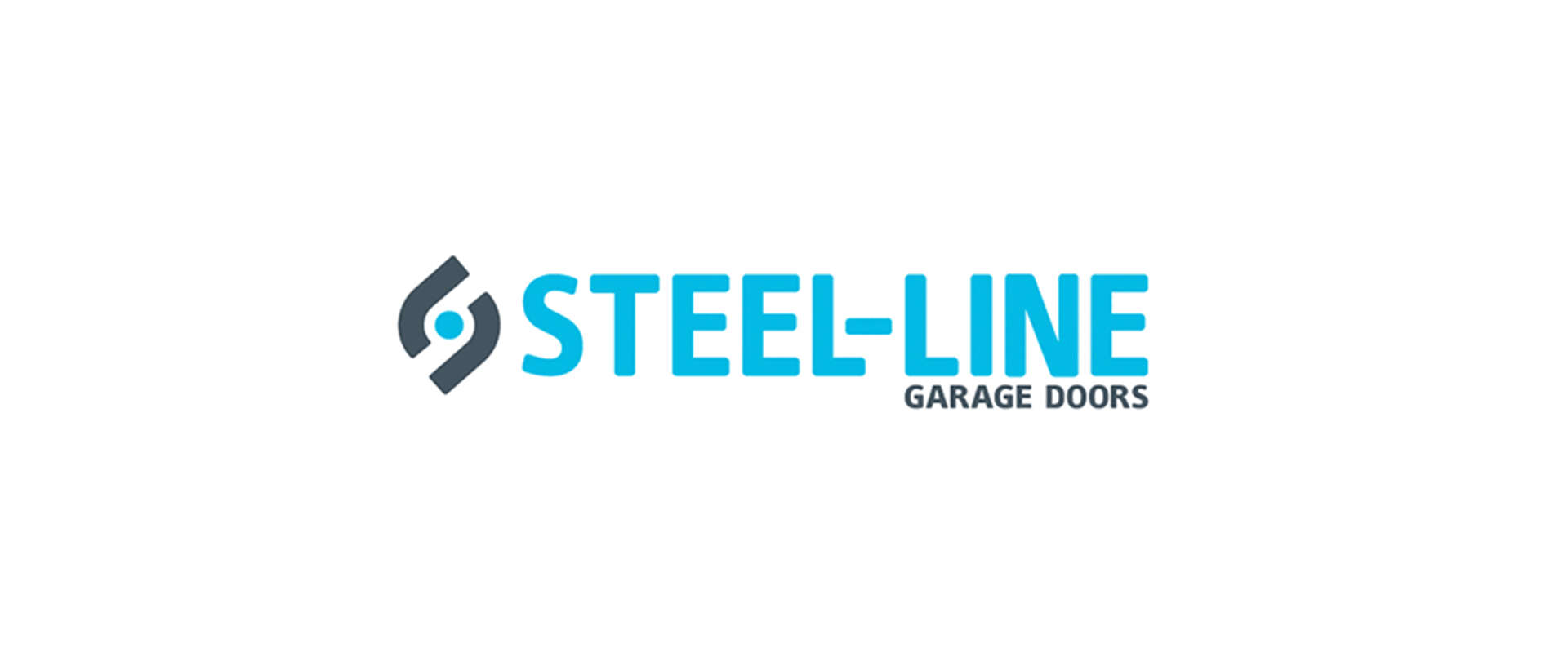 The logo for steel-line garage doors is blue and black on a white background.