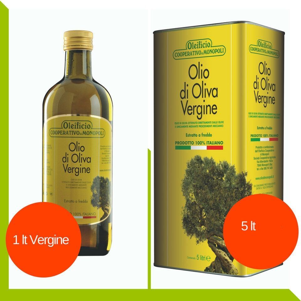 bottiglia e tanica di olio di oliva di puglia