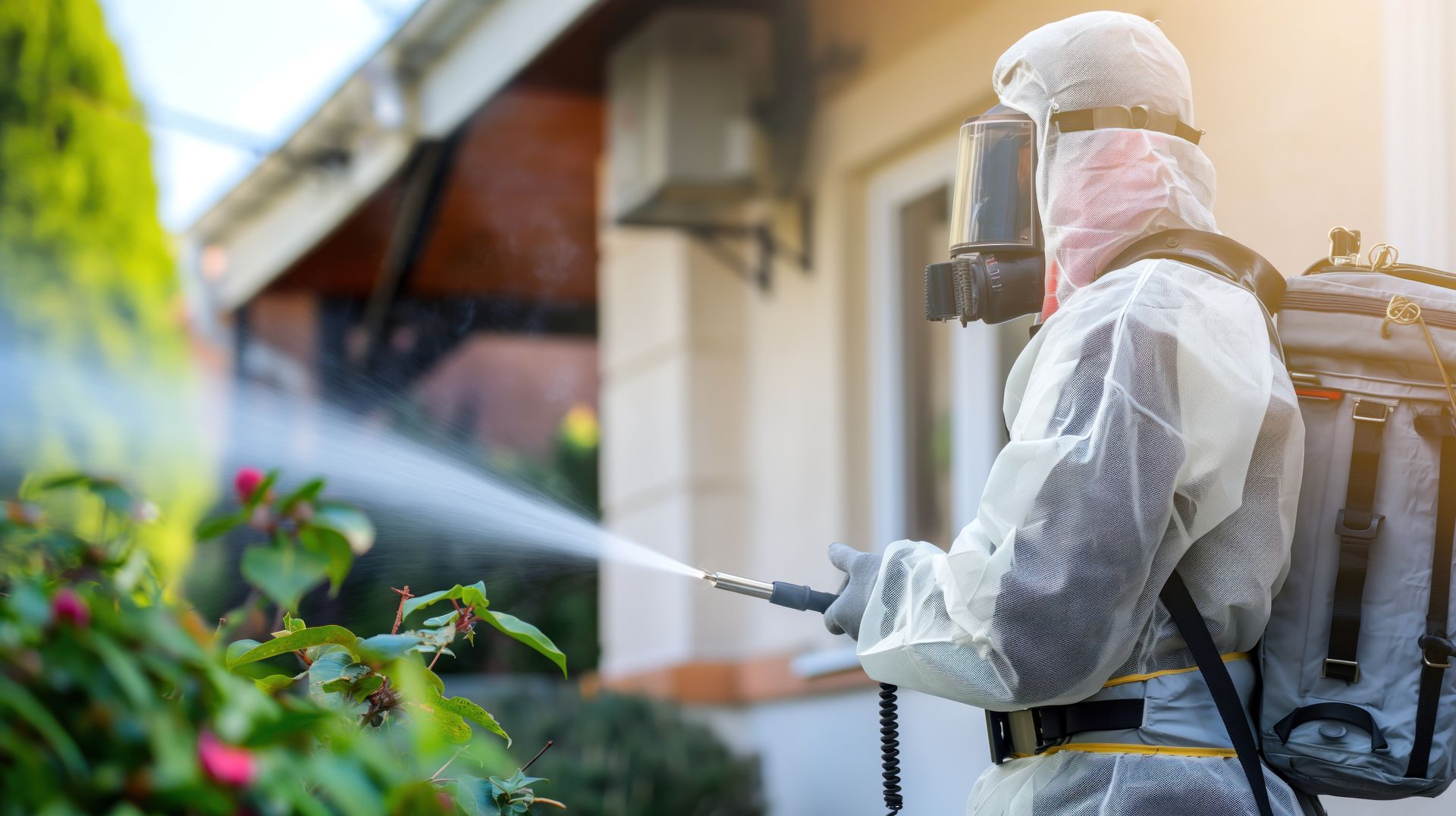 A trained exterminator applying treatment in a home with local pest control services.
