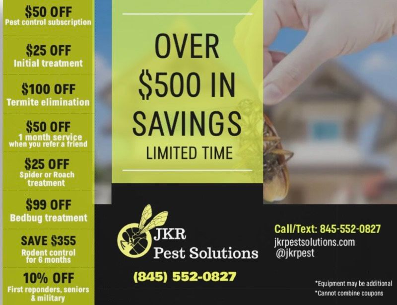 A flyer for jkr pest solutions advertises over $500 in savings
