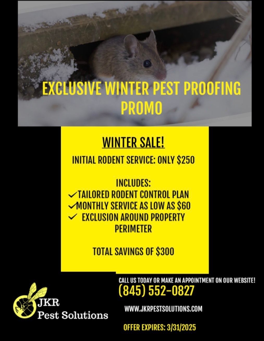 A poster that says don't let pests live rent free this fall & winter