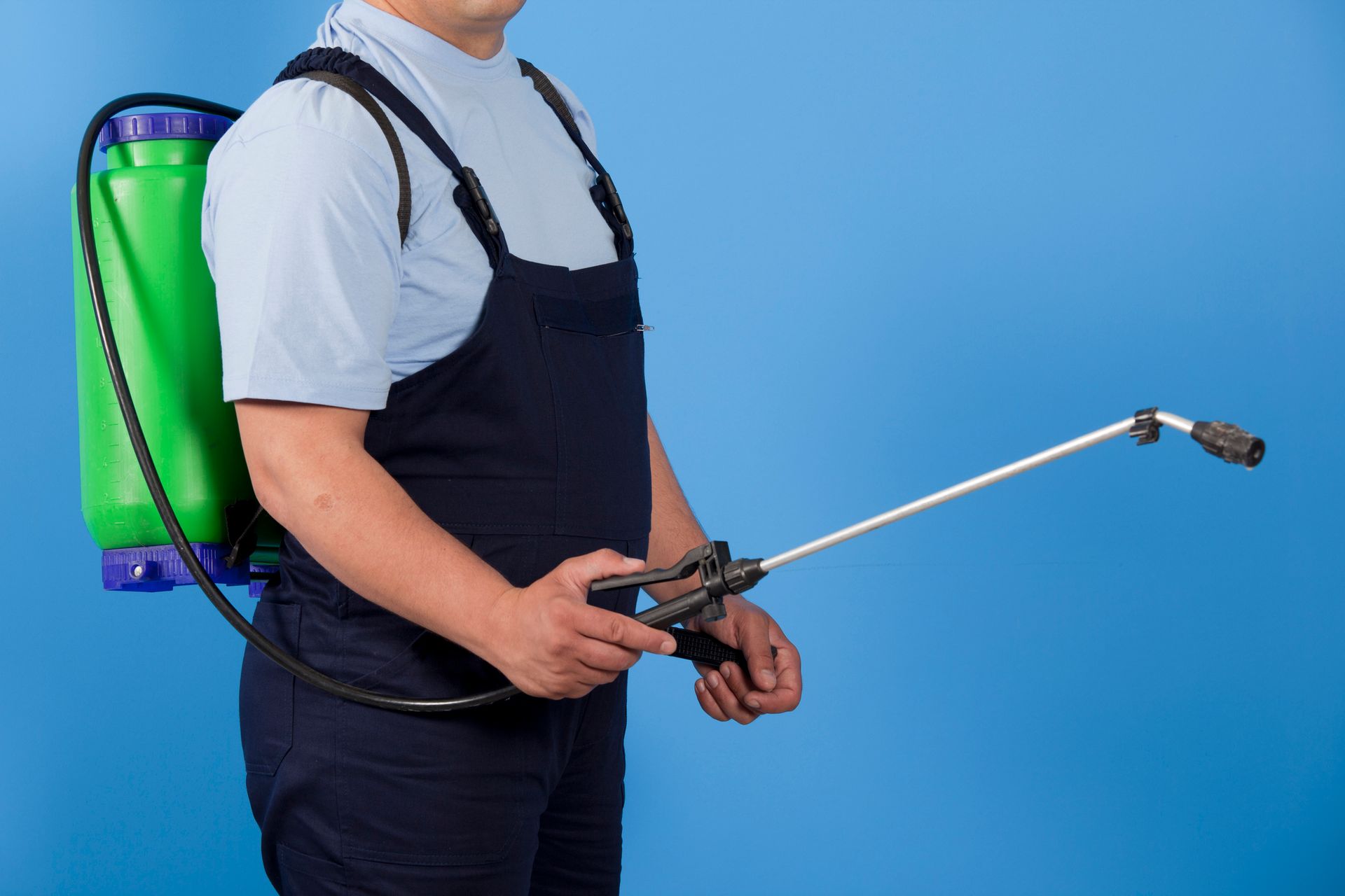 Pest specialist spraying chemicals, representing certified and thorough home pest control services.