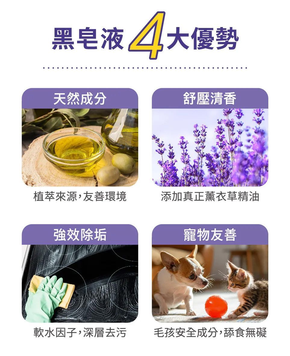 即時清潔 x 天然植物萃取物的水魔素家事黑皂液