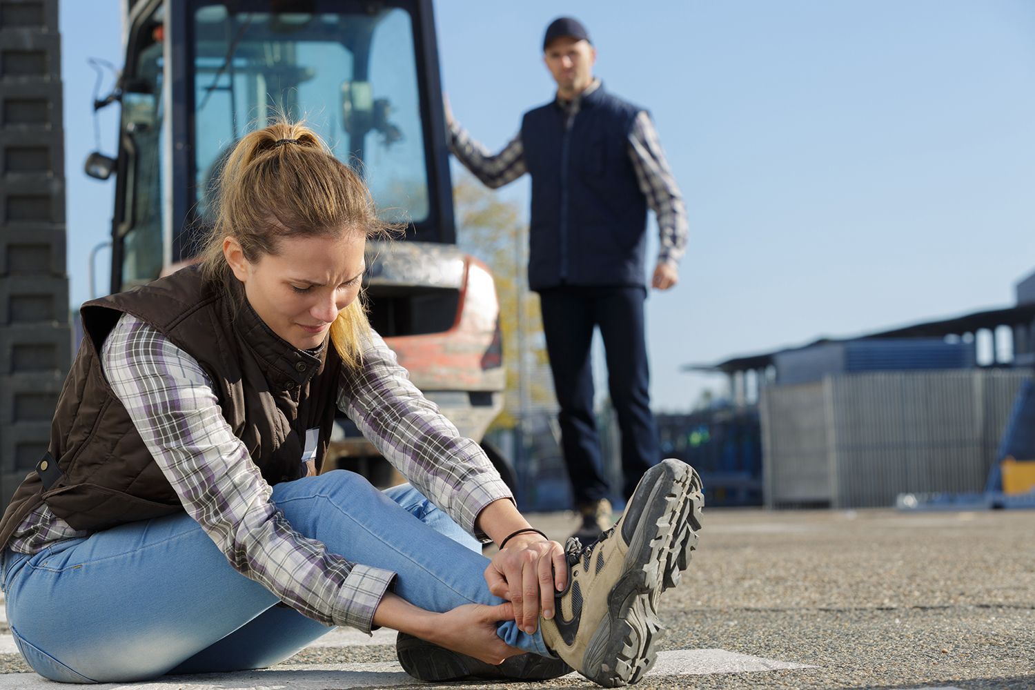 A woman with a sprain at work.