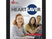Cover of a Heartsaver student workbook featuring smiling women, the American Heart Association logo, and 