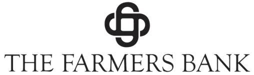 Logo of The Farmers Bank with an intertwined design above the text.