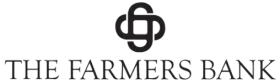 Logo of The Farmers Bank with an intertwined design above the text.