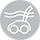 A white line drawing of a car with wings in a circle.