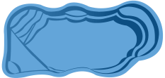 A blue swimming pool is shown from two different angles on a white background.