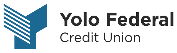 The logo for the yolo federal credit union is blue and white.