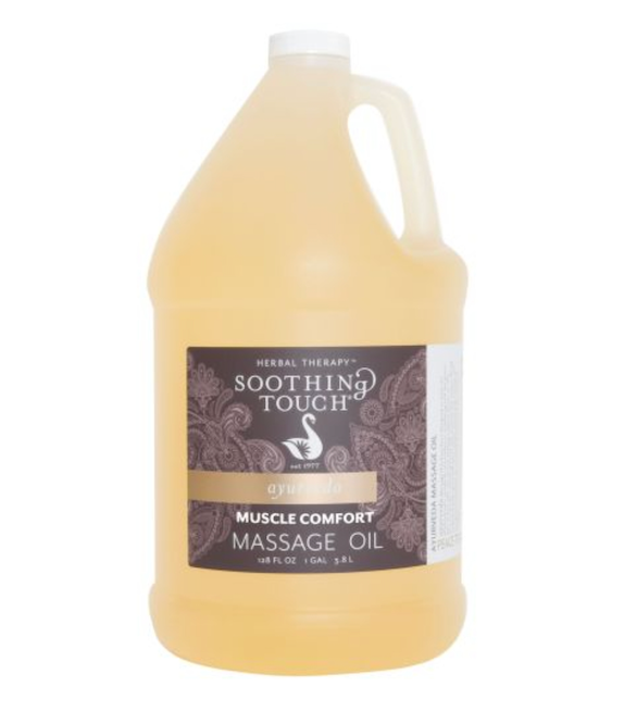 A gallon of soothing touch muscle comfort massage oil
