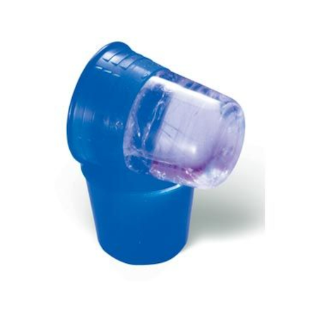 A blue plastic container with a clear lid