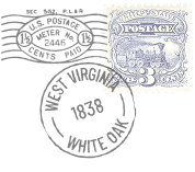 Postage stamps with West Virginia cancellation mark.