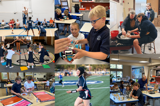 Students engaged in various school activities: sports, robotics, art, and science.