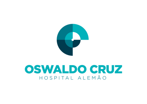 A logo for oswaldo cruz hospital alemão with a blue circle in the middle.