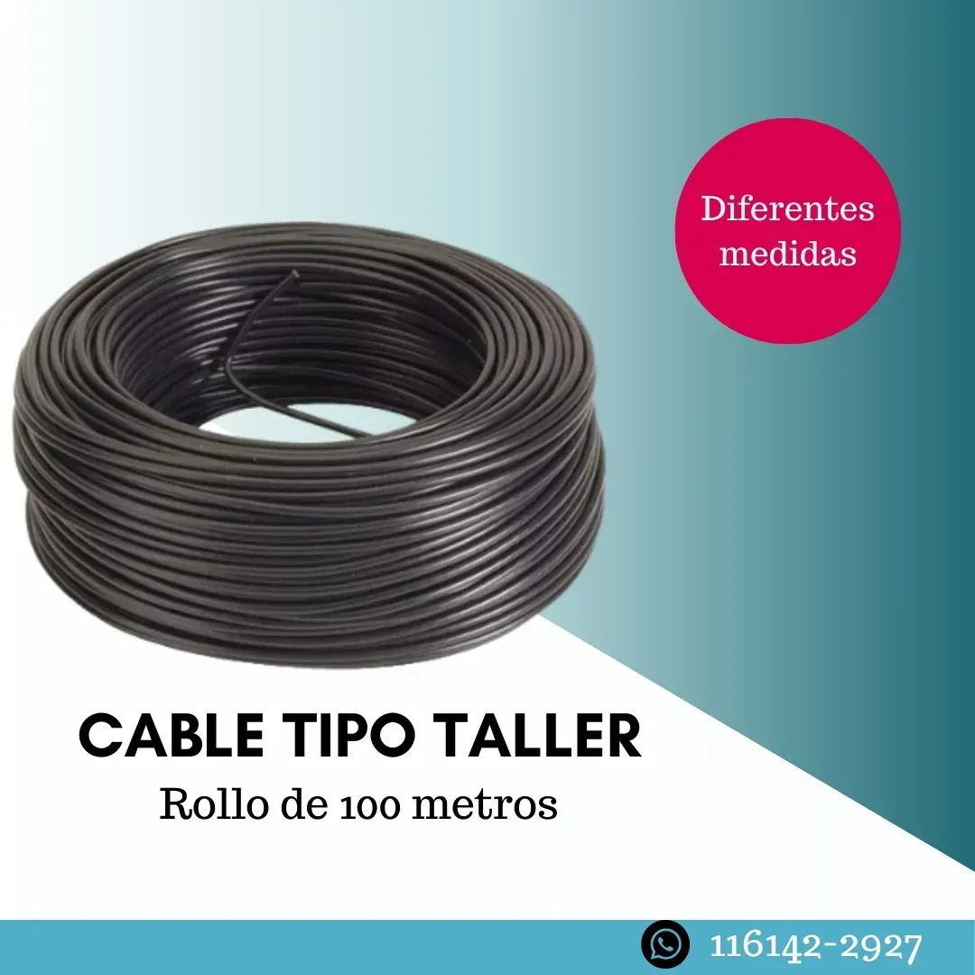 Cable de taller de color negro en bobina de 100 metros, con círculo rosa indicando los diferentes tamaños.